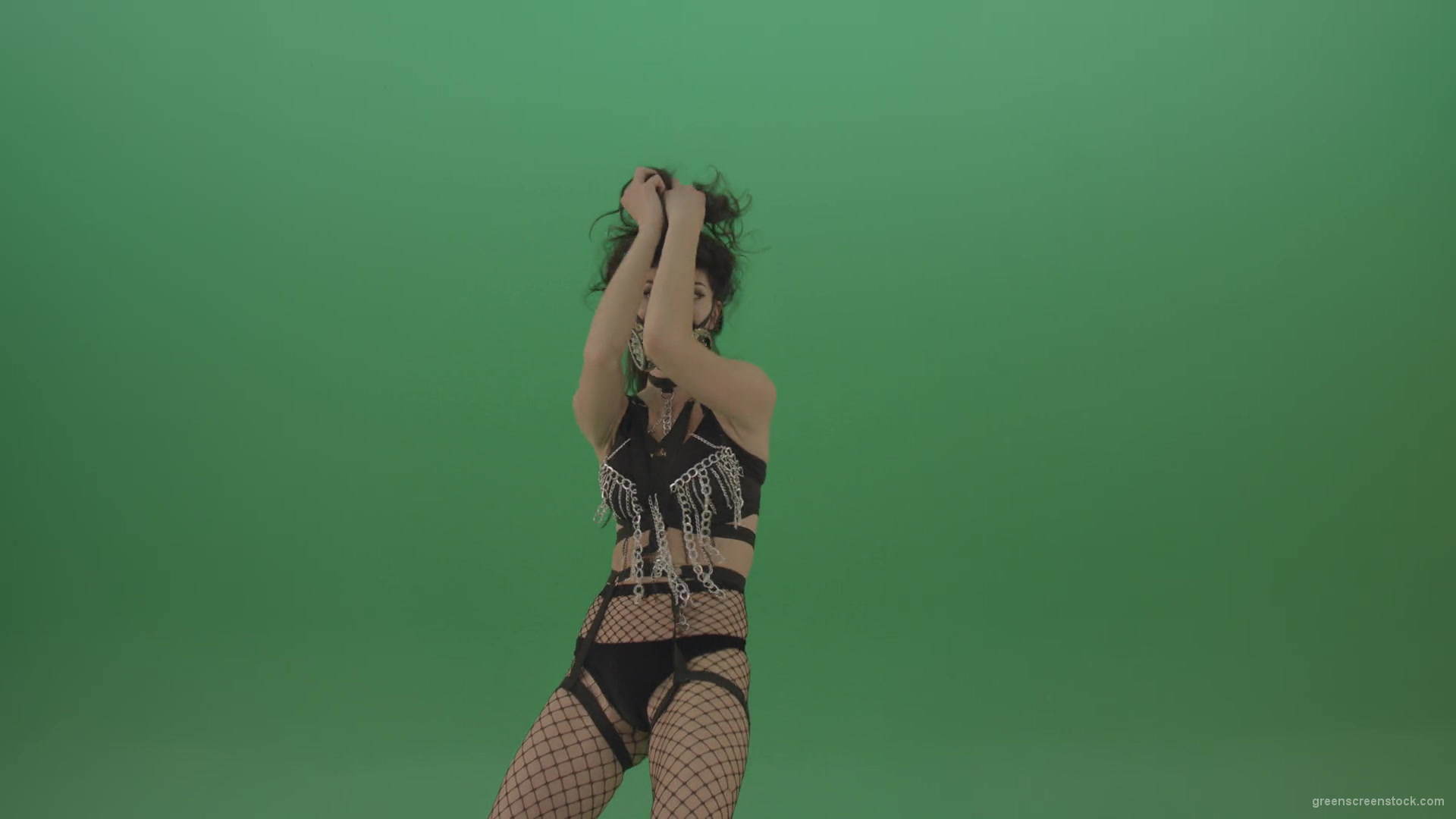Sexy-dancing-Go-Go-PJ-Girl-in-black-fetish-suite-on-chroma-key-1920_007 Green Screen Stock