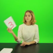 vj video background Blonde-hair-girl-in-white-shirt-give-3-point-mark-score-Full-HD-Green-Screen-Video-Footage_003