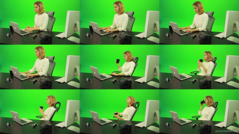 Business-Woman-Relaxing-and-Drinking-Coffee-after-Hard-Work-Green-Screen-Footage Green Screen Stock