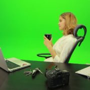 Business-Woman-Relaxing-and-Drinking-Coffee-after-Hard-Work-Green-Screen-Footage_007 Green Screen Stock