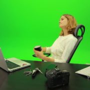 Business-Woman-Relaxing-and-Drinking-Coffee-after-Hard-Work-Green-Screen-Footage_008 Green Screen Stock