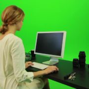 Woman-Sits-Down-and-Works-on-the-Computer-Green-Screen-Footage_009 Green Screen Stock
