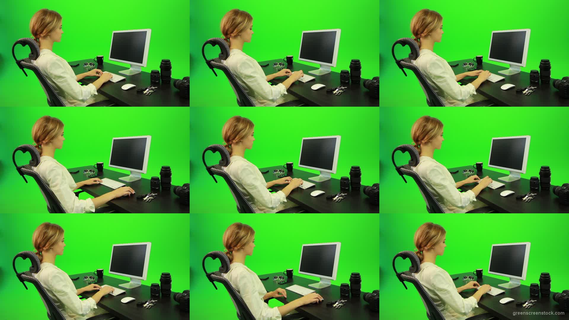 Woman-Working-on-the-Computer-4-Green-Screen-Footage Green Screen Stock
