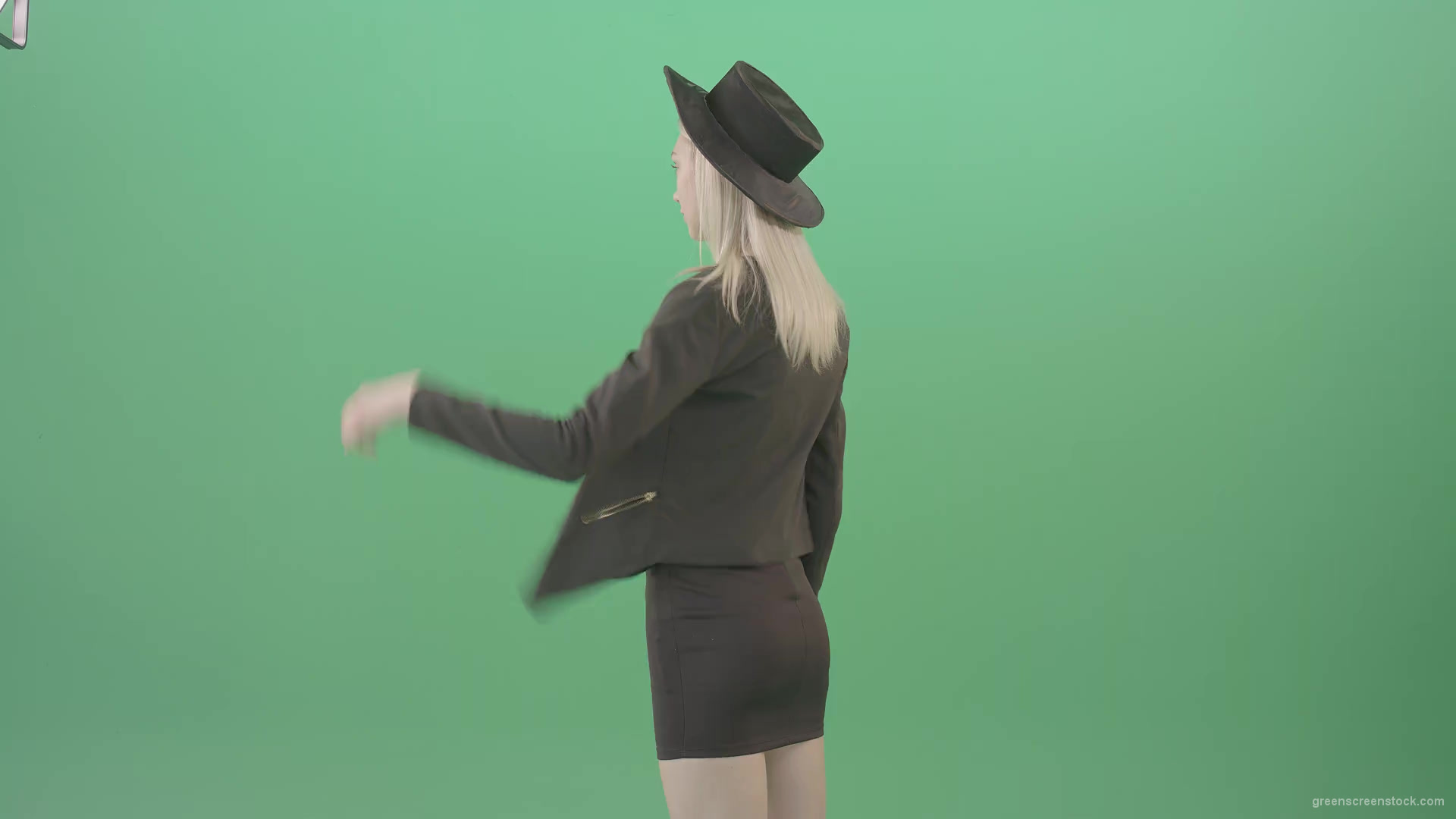 Back-view-black-costume-blonde-girl-looking-virtual-products-on-touch-screen-4K-Green-Screen-Video-Footage-1920_001 Green Screen Stock