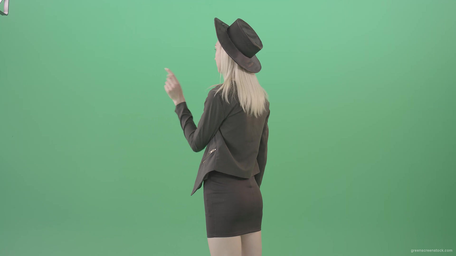 vj video background Back-view-black-costume-blonde-girl-looking-virtual-products-on-touch-screen-4K-Green-Screen-Video-Footage-1920_003