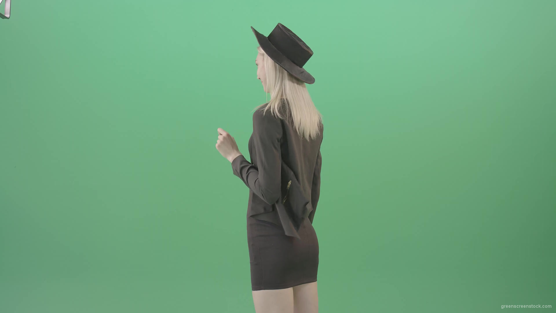 Back-view-black-costume-blonde-girl-looking-virtual-products-on-touch-screen-4K-Green-Screen-Video-Footage-1920_009 Green Screen Stock