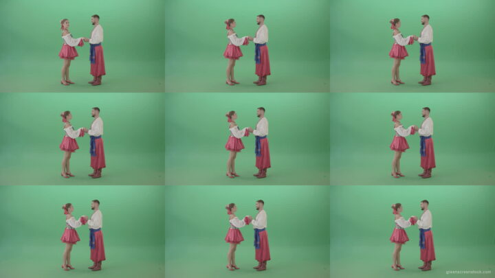Beautiful-Ukrainian-couple-speaking-about-love-in-ethno-costumes-isolated-on-green-screen-4K-Video-Footage-1920 Green Screen Stock
