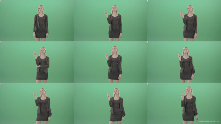 Blondie-shopping-in-virtual-store-on-touch-screen-in-green-screen-studio-4K-Video-Footage-1920 Green Screen Stock