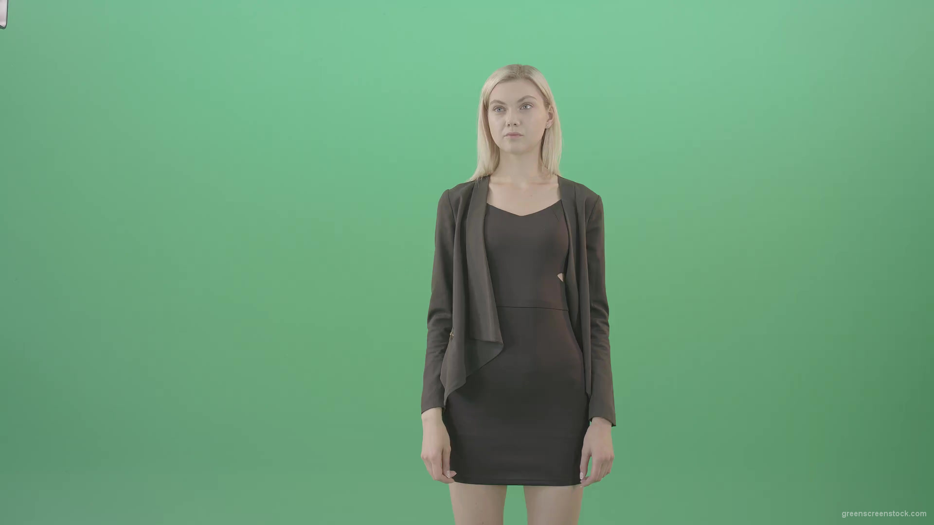 Blondie-shopping-in-virtual-store-on-touch-screen-in-green-screen-studio-4K-Video-Footage-1920_001 Green Screen Stock