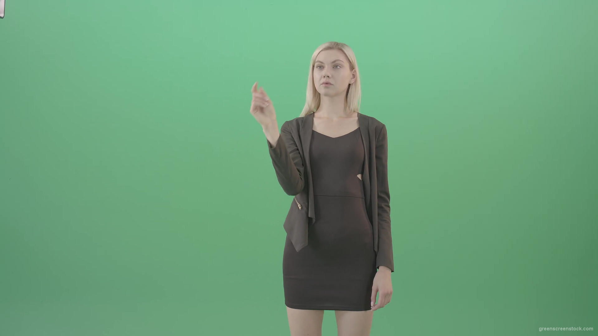 Blondie-shopping-in-virtual-store-on-touch-screen-in-green-screen-studio-4K-Video-Footage-1920_002 Green Screen Stock