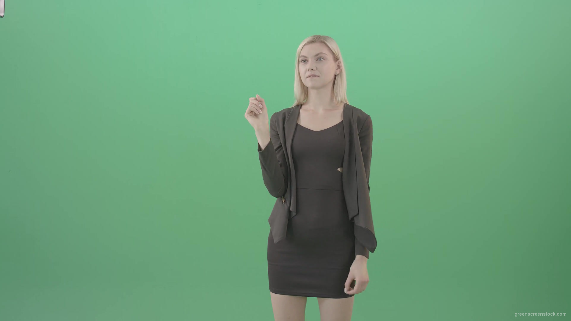 Blondie-shopping-in-virtual-store-on-touch-screen-in-green-screen-studio-4K-Video-Footage-1920_005 Green Screen Stock