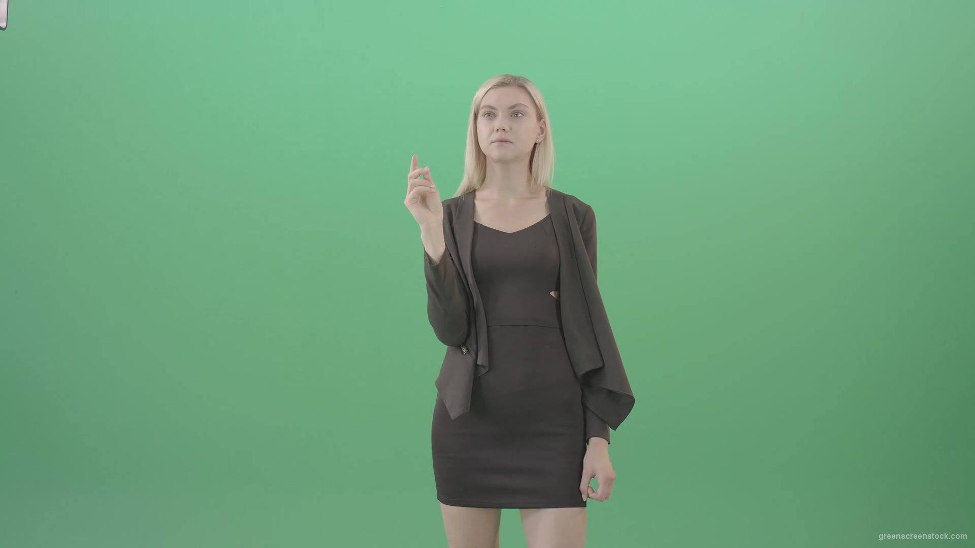 Blondie-shopping-in-virtual-store-on-touch-screen-in-green-screen-studio-4K-Video-Footage-1920_006 Green Screen Stock