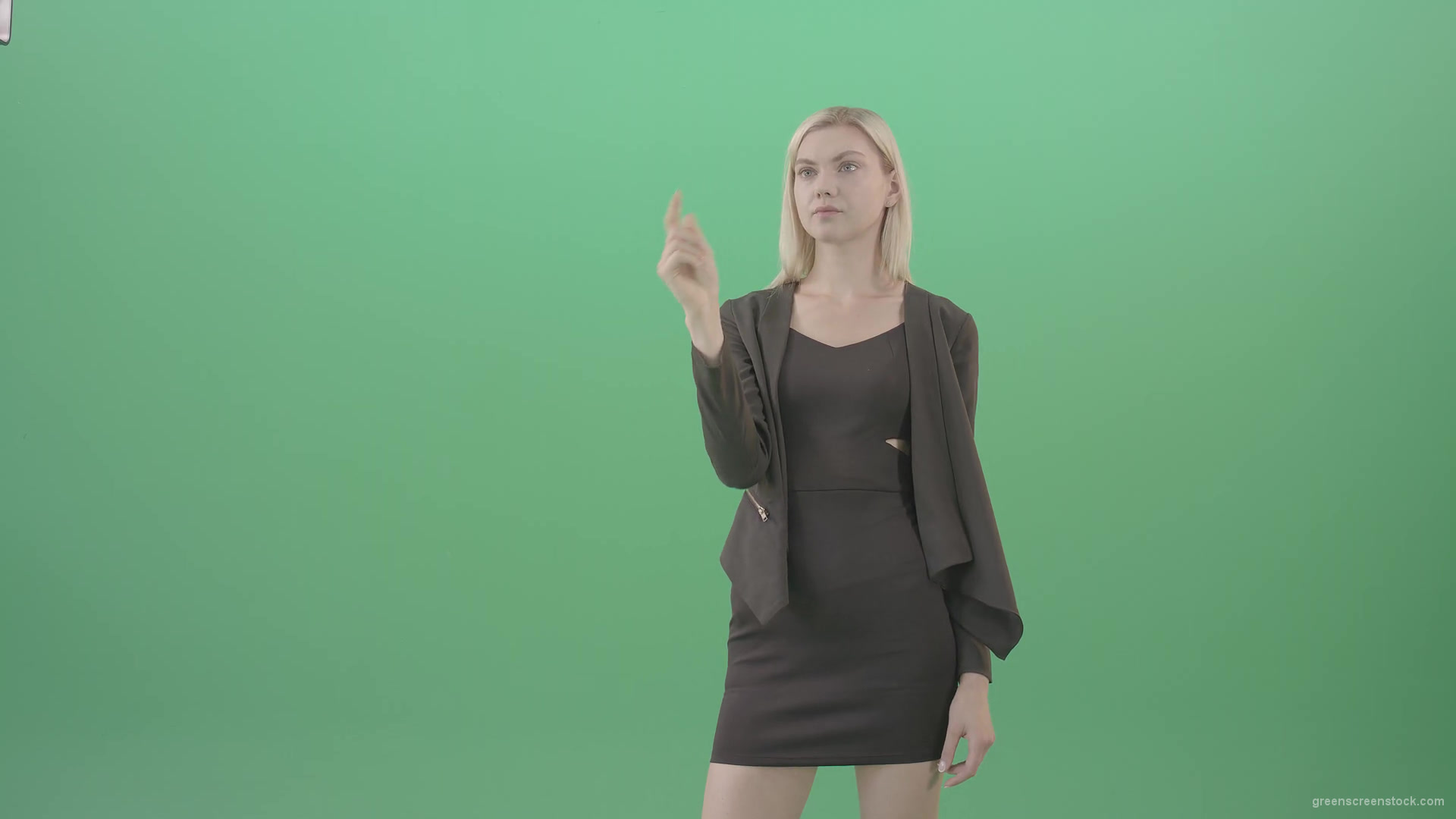 Blondie-shopping-in-virtual-store-on-touch-screen-in-green-screen-studio-4K-Video-Footage-1920_008 Green Screen Stock