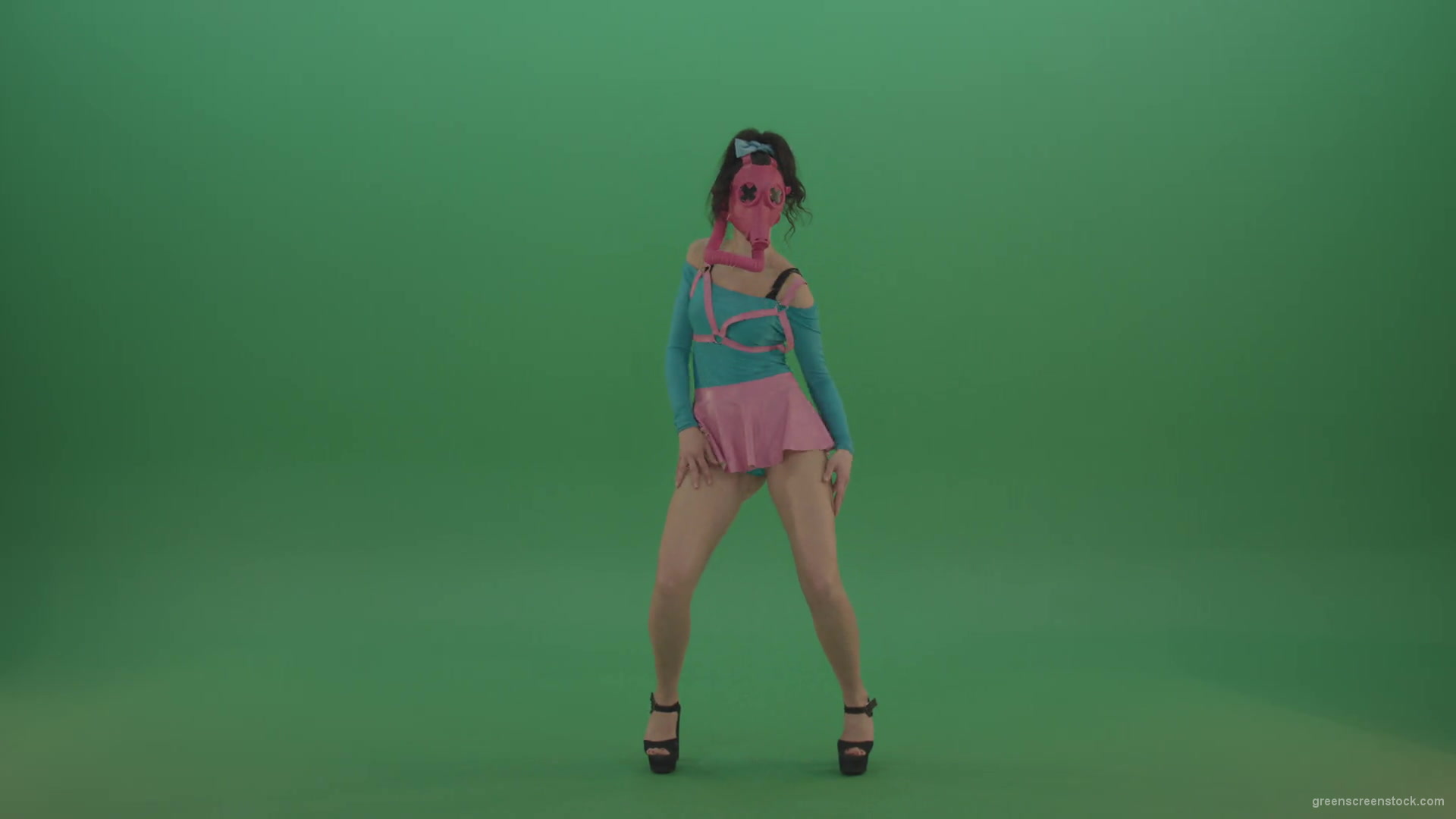 Fetish-Go-Go-Girl-dancing-in-pink-gas-mask-over-green-screen-4K-Video-Footage-1920_005 Green Screen Stock