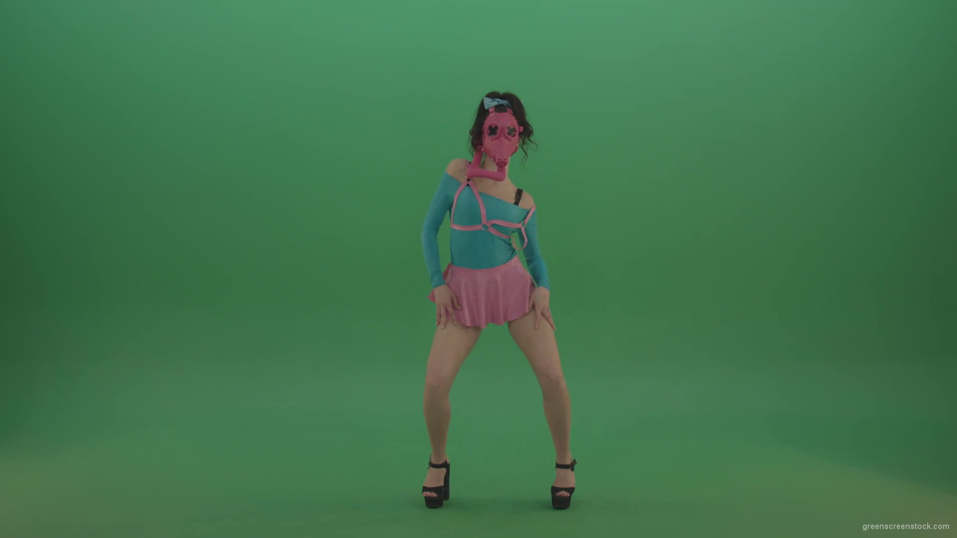 Fetish-Go-Go-Girl-dancing-in-pink-gas-mask-over-green-screen-4K-Video-Footage-1920_007 Green Screen Stock