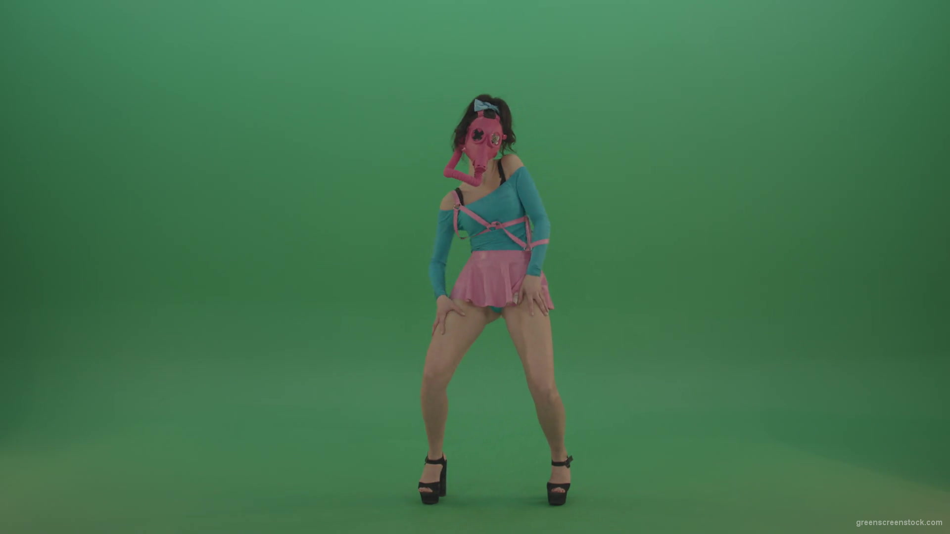 Fetish-Go-Go-Girl-dancing-in-pink-gas-mask-over-green-screen-4K-Video-Footage-1920_008 Green Screen Stock