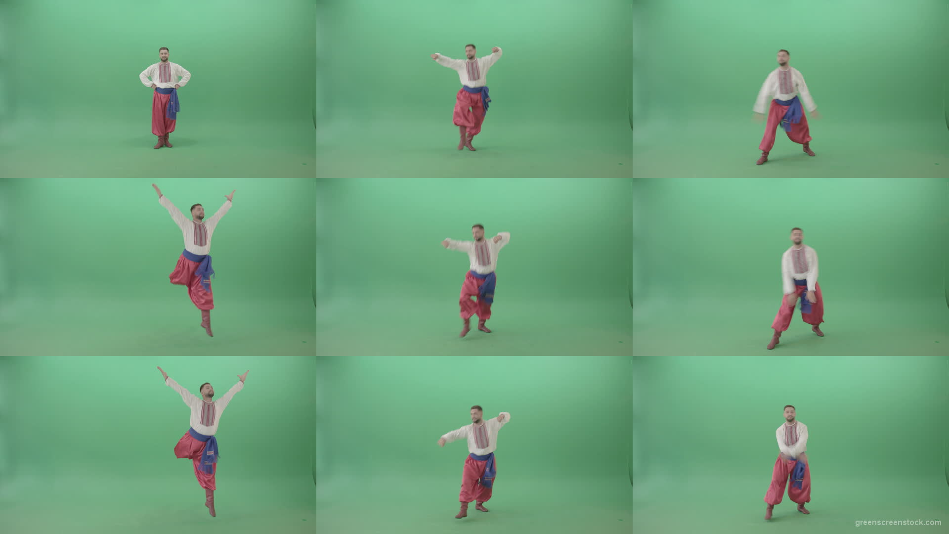 Folk-Stage-Ethno-dance-Hopak-by-Kozak-from-Ukraine-isolated-on-Green-Background-1920 Green Screen Stock