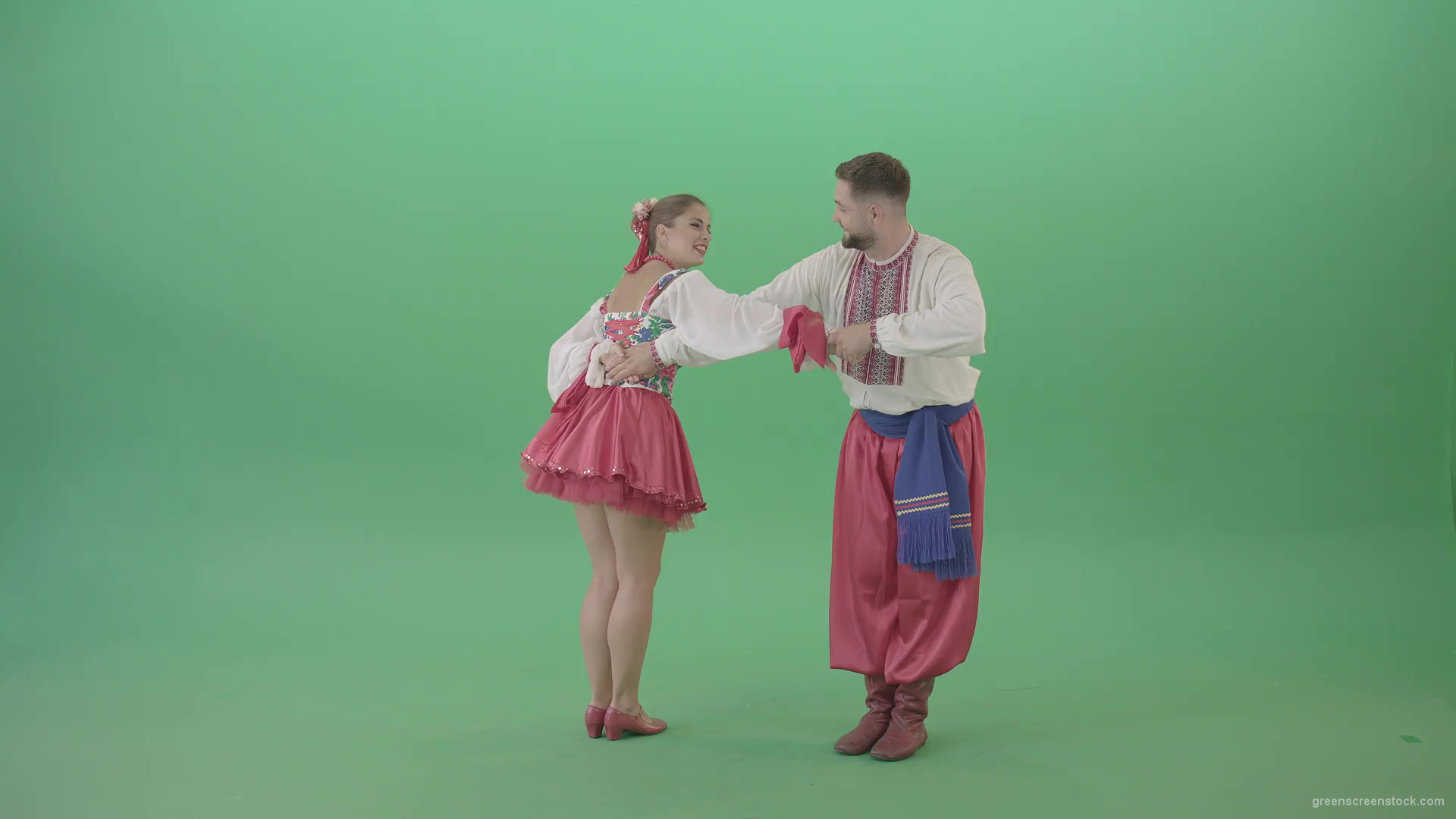 Folk-dance-Polka-in-Ukraine-national-dacing-couple-isolated-on-Green-Screen-4K-Video-Footage-1920_001 Green Screen Stock