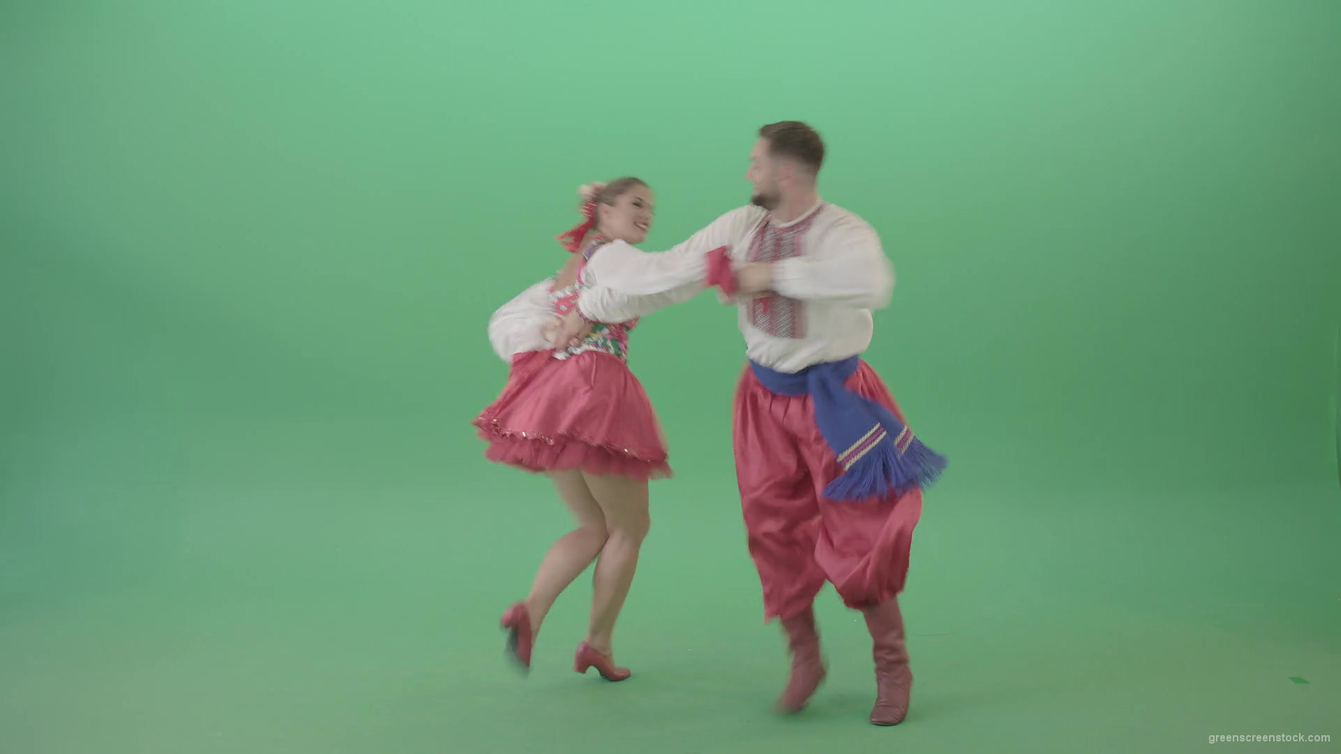 Folk-dance-Polka-in-Ukraine-national-dacing-couple-isolated-on-Green-Screen-4K-Video-Footage-1920_006 Green Screen Stock