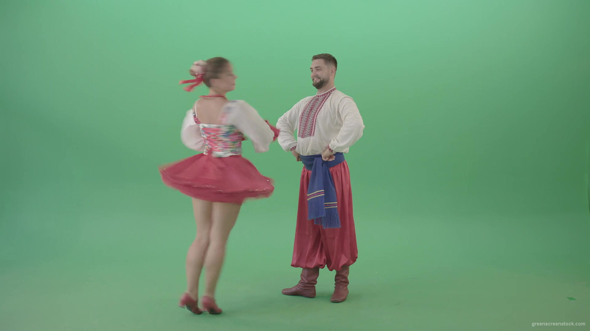 Folk-dance-Polka-in-Ukraine-national-dacing-couple-isolated-on-Green-Screen-4K-Video-Footage-1920_009 Green Screen Stock