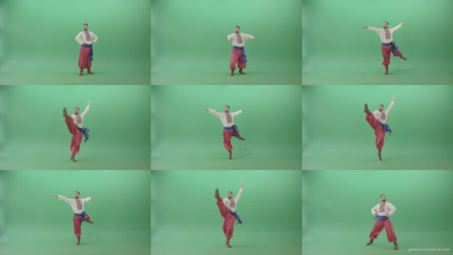 Folk-national-social-dancing-cossack-dance-Hopak-isolated-on-green-screen-1920 Green Screen Stock
