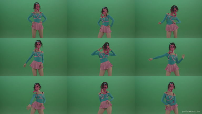 Go-Go-Dancing-Woman-in-Pink-Gas-Mask-sexy-moving-on-green-screen-4K-Video-Footage-1920 Green Screen Stock