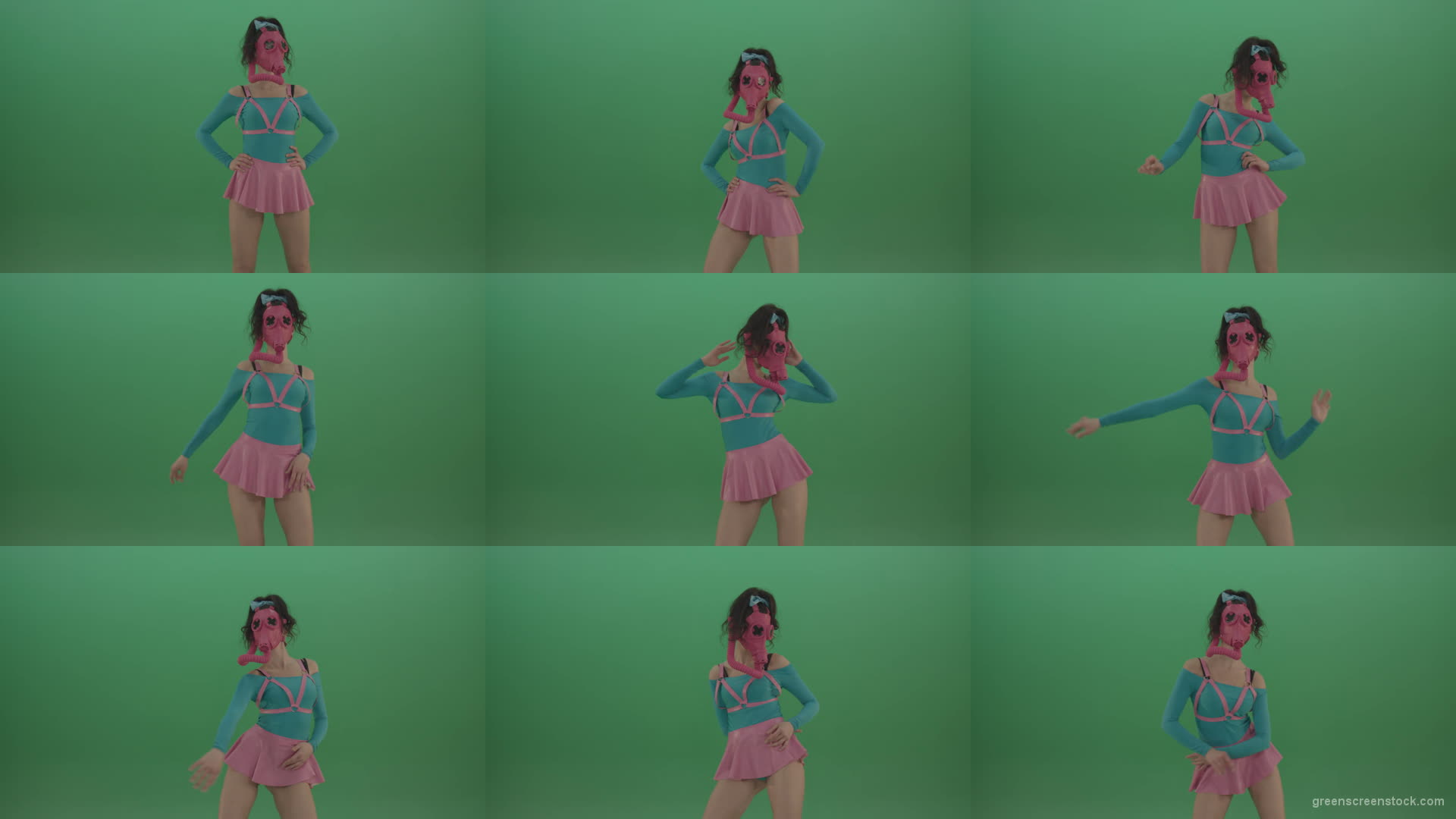 Go-Go-Dancing-Woman-in-Pink-Gas-Mask-sexy-moving-on-green-screen-4K-Video-Footage-1920 Green Screen Stock