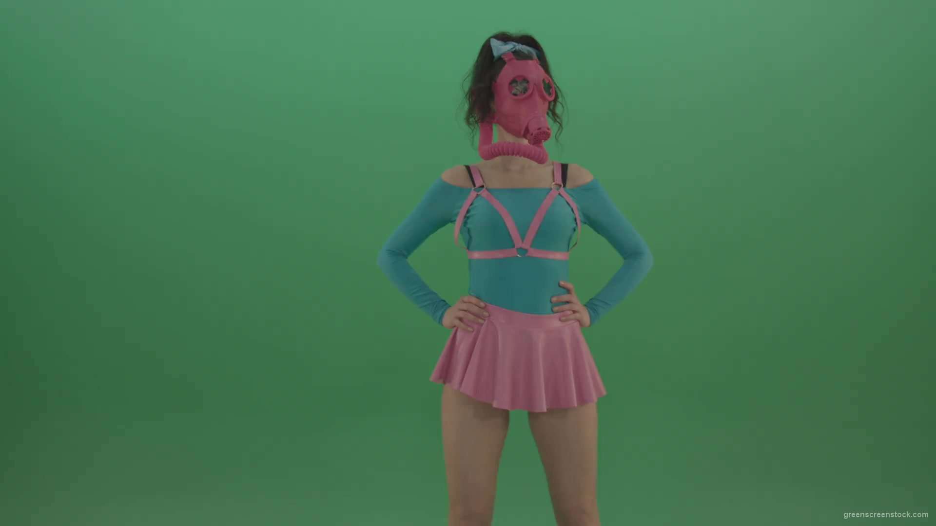 Go-Go-Dancing-Woman-in-Pink-Gas-Mask-sexy-moving-on-green-screen-4K-Video-Footage-1920_001 Green Screen Stock