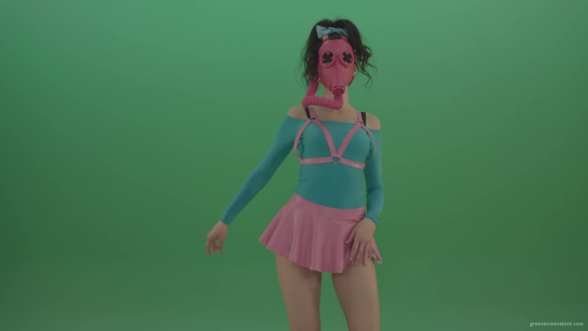 Go-Go-Dancing-Woman-in-Pink-Gas-Mask-sexy-moving-on-green-screen-4K-Video-Footage-1920_004 Green Screen Stock