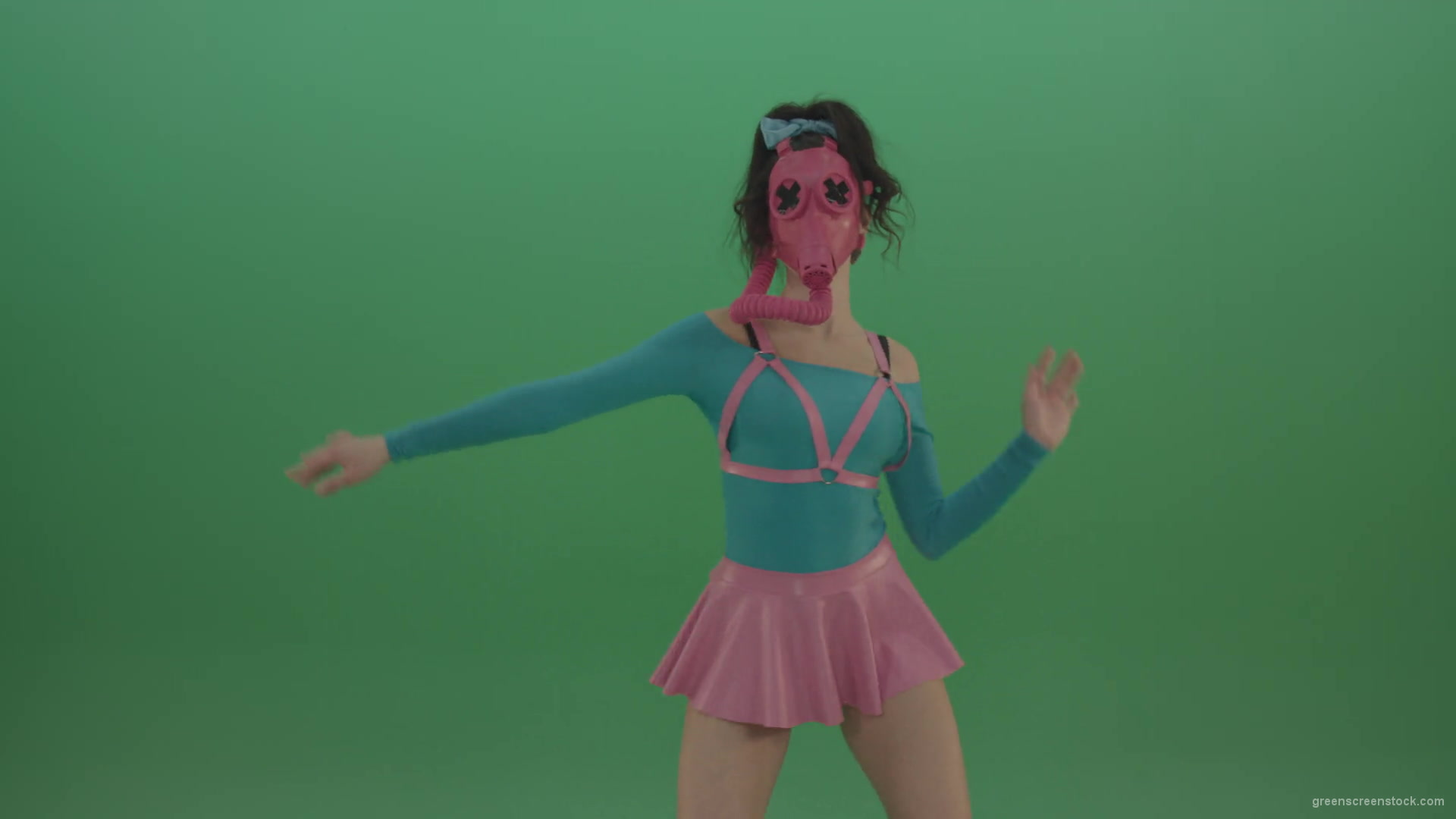 Go-Go-Dancing-Woman-in-Pink-Gas-Mask-sexy-moving-on-green-screen-4K-Video-Footage-1920_006 Green Screen Stock