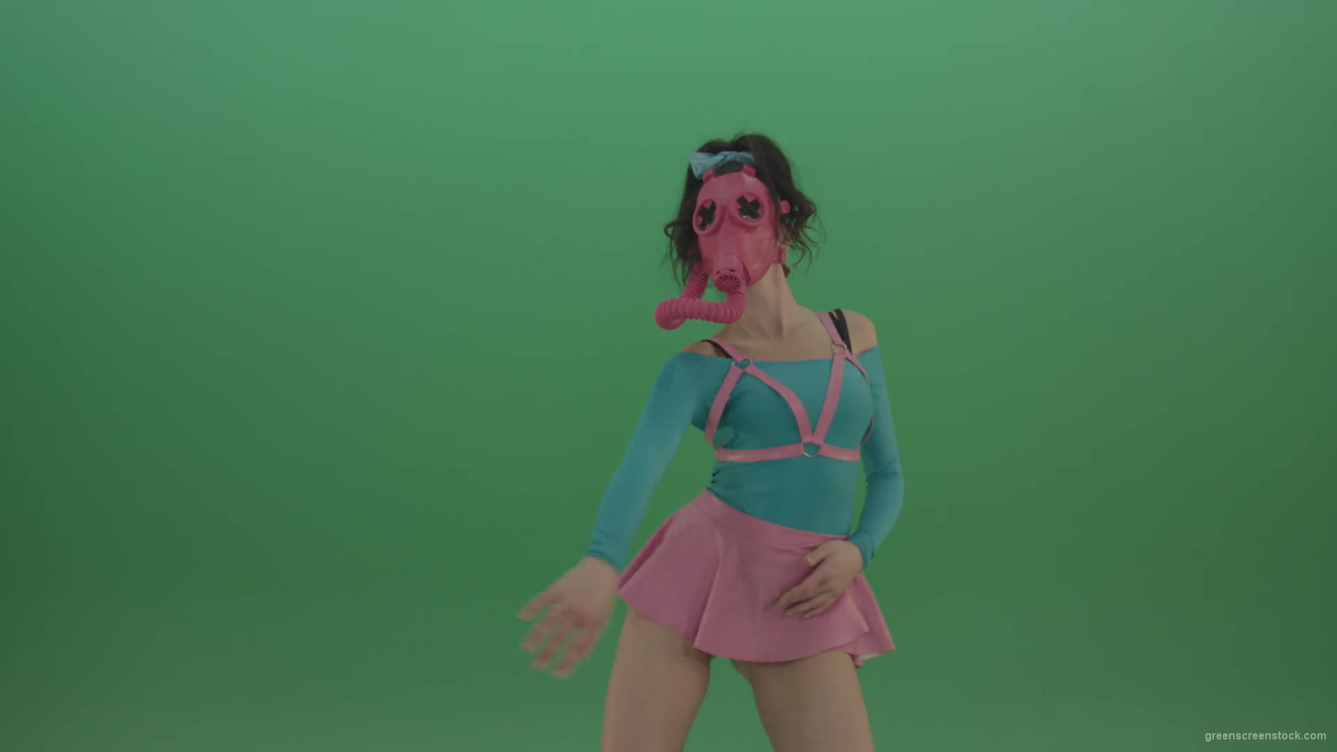 Go-Go-Dancing-Woman-in-Pink-Gas-Mask-sexy-moving-on-green-screen-4K-Video-Footage-1920_007 Green Screen Stock