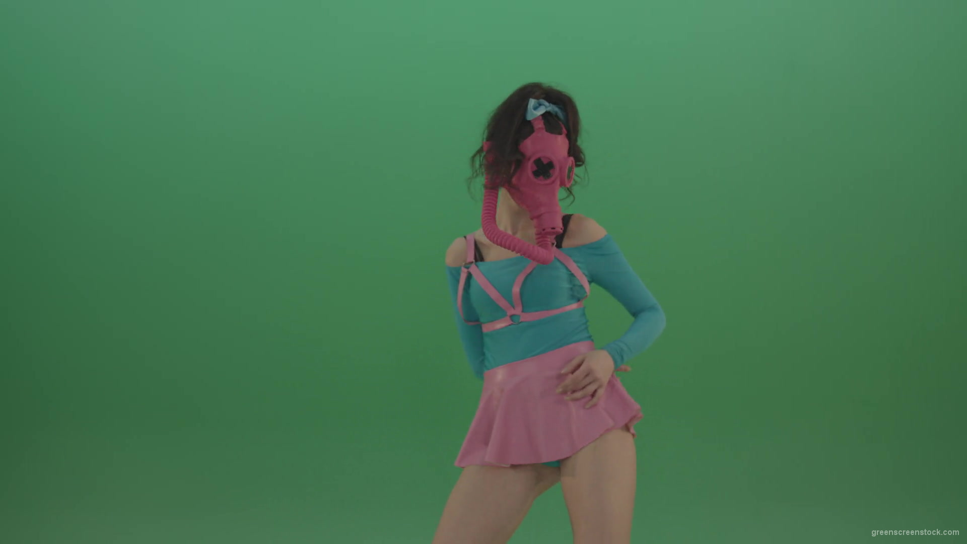 Go-Go-Dancing-Woman-in-Pink-Gas-Mask-sexy-moving-on-green-screen-4K-Video-Footage-1920_008 Green Screen Stock