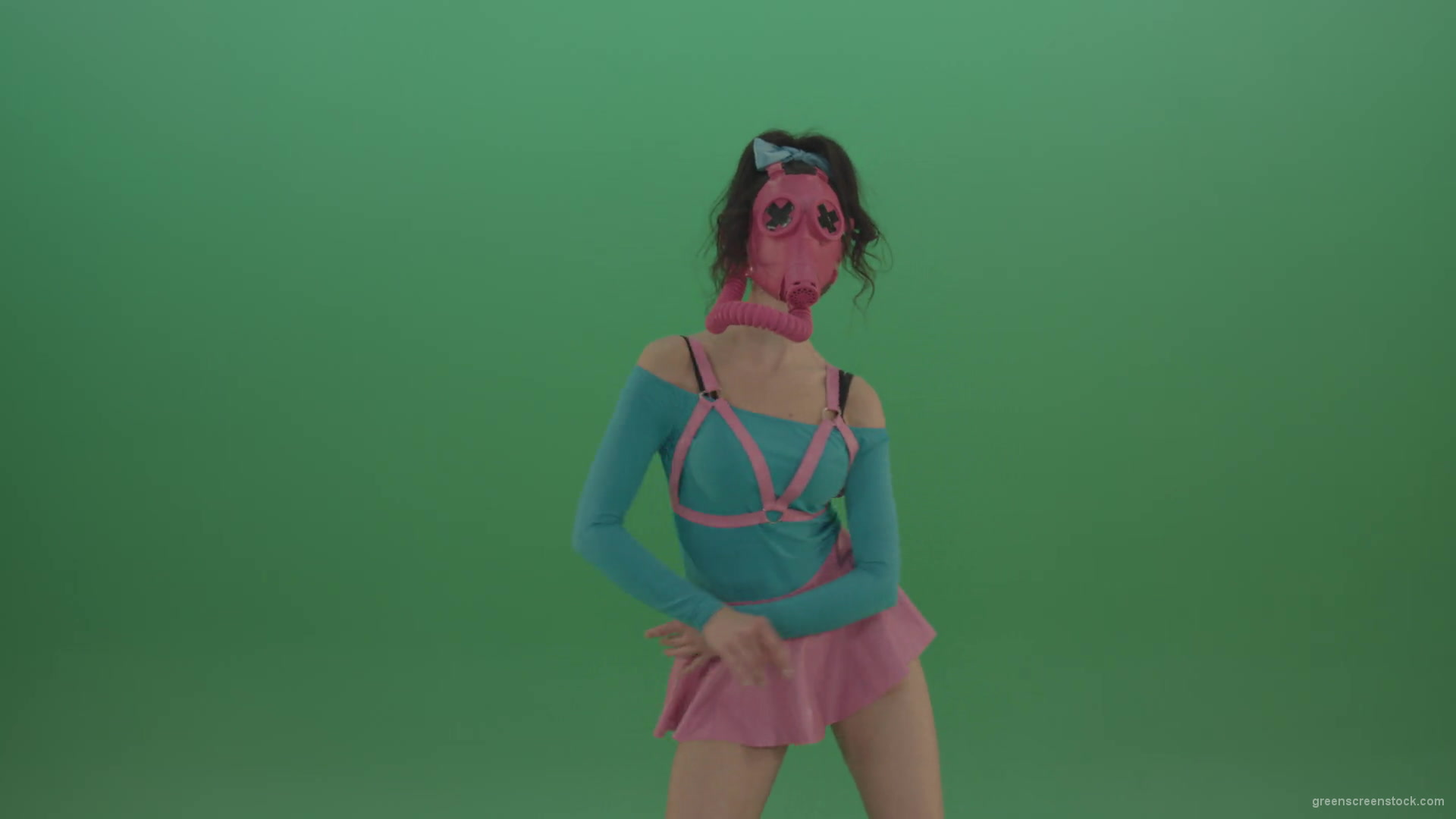 Go-Go-Dancing-Woman-in-Pink-Gas-Mask-sexy-moving-on-green-screen-4K-Video-Footage-1920_009 Green Screen Stock