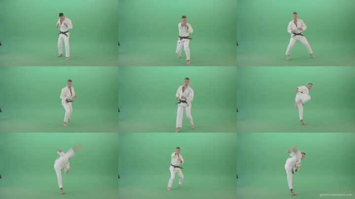 Jujutsu-Sportman-make-front-kick-and-punch-isolated-on-green-screen-4K-Video-Footage-1920 Green Screen Stock
