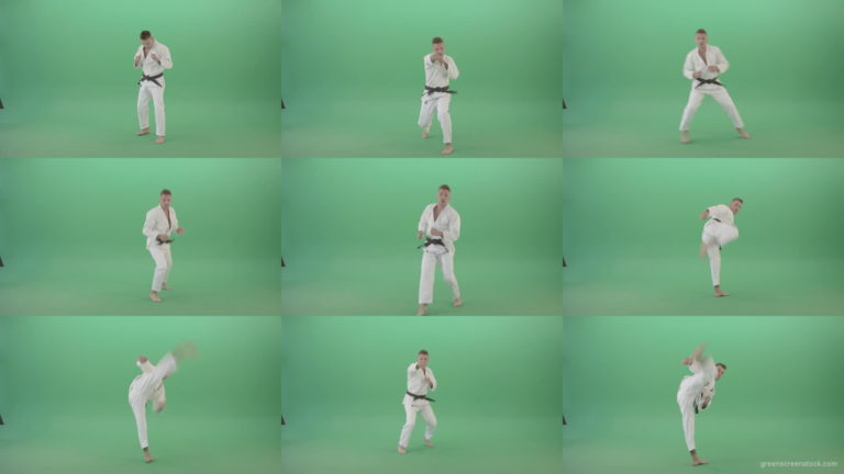 Jujutsu-Sportman-make-front-kick-and-punch-isolated-on-green-screen-4K-Video-Footage-1920 Green Screen Stock
