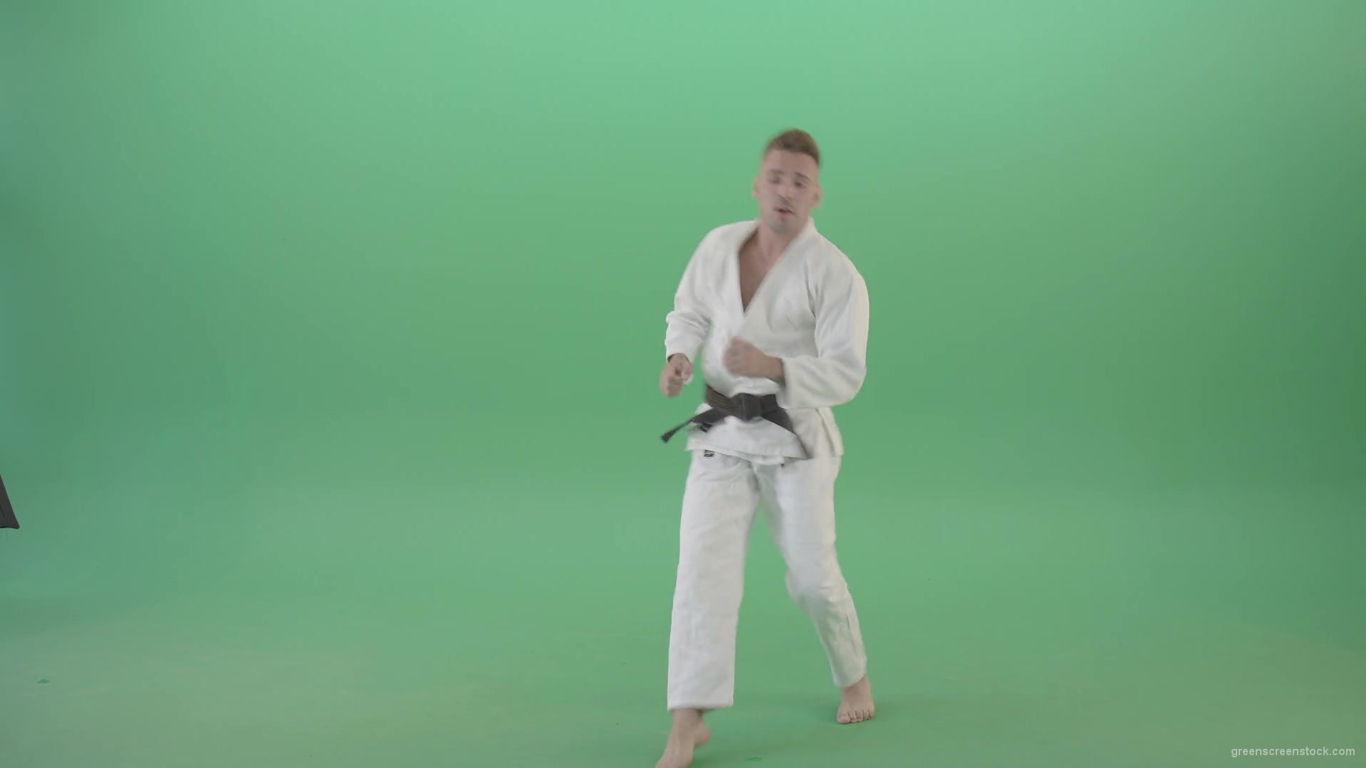 Jujutsu-Sportman-make-front-kick-and-punch-isolated-on-green-screen-4K-Video-Footage-1920_005 Green Screen Stock