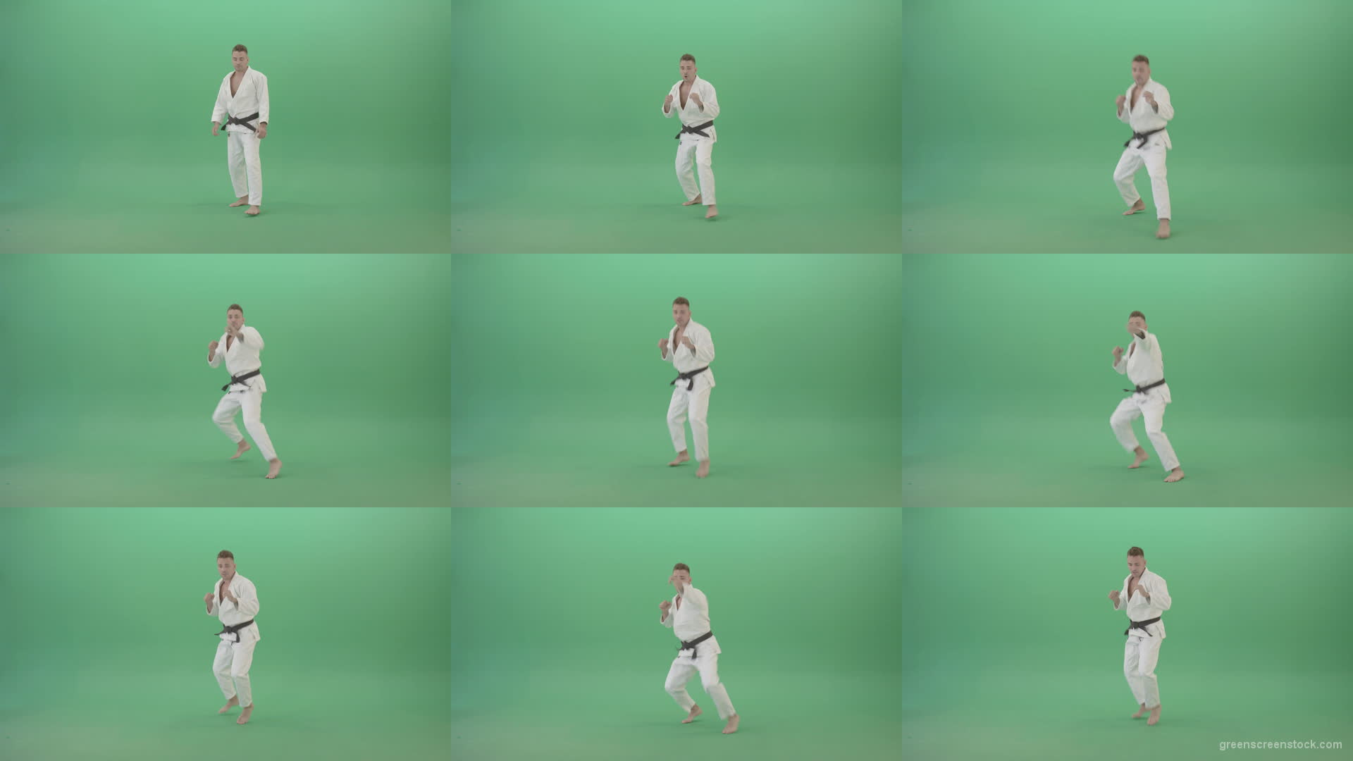Karate-man-fight-front-vie-kick-punch-isolated-on-green-screen-4K-Video-Footage-1920 Green Screen Stock