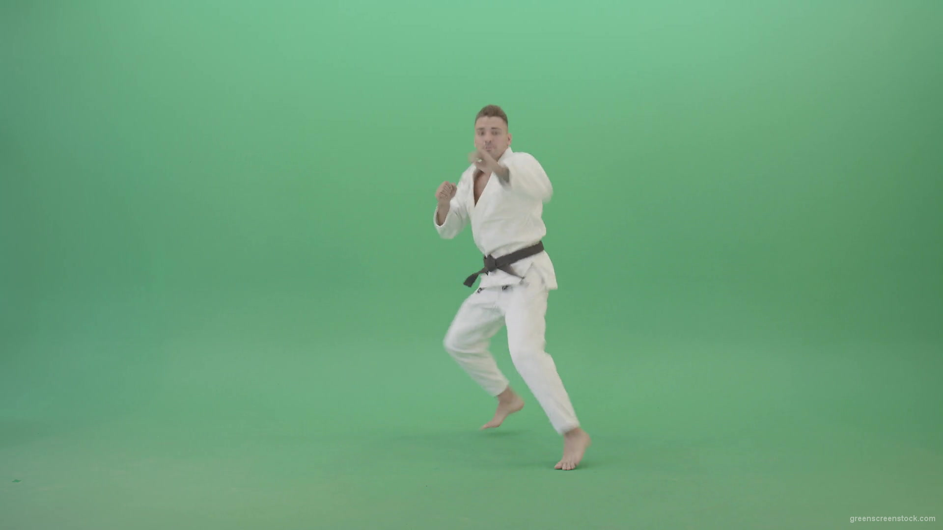 Karate-man-fight-front-vie-kick-punch-isolated-on-green-screen-4K-Video-Footage-1920_004 Green Screen Stock