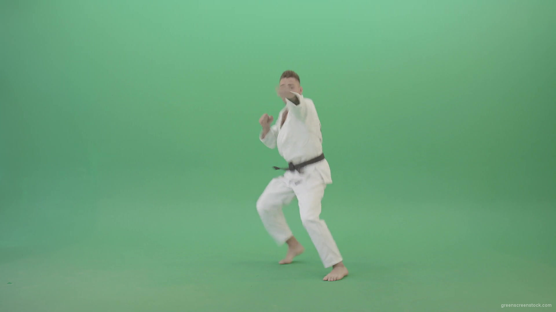 Karate-man-fight-front-vie-kick-punch-isolated-on-green-screen-4K-Video-Footage-1920_006 Green Screen Stock