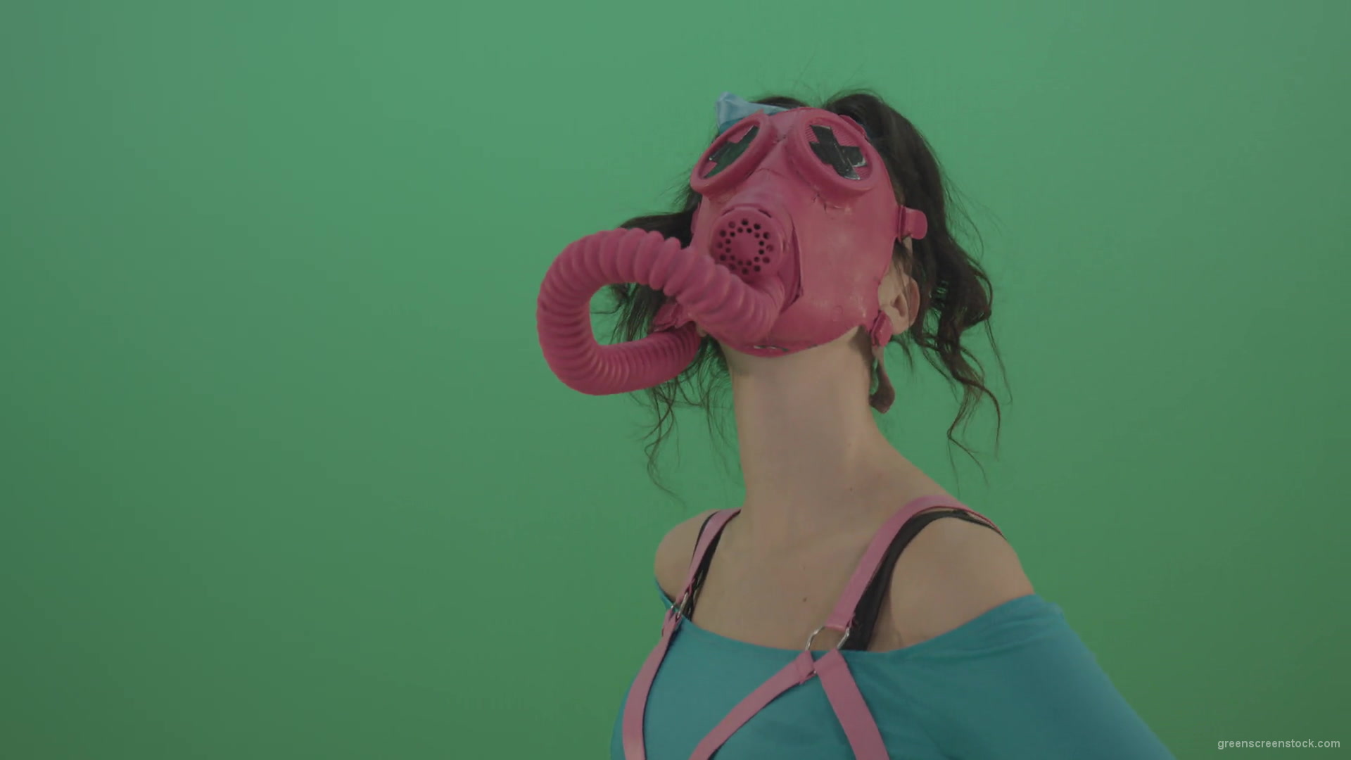Pink-head-in-Gas-Mask-moving-Go-Go-Dance-isolated-on-green-screen-4K-Video-Footage-1920_004 Green Screen Stock