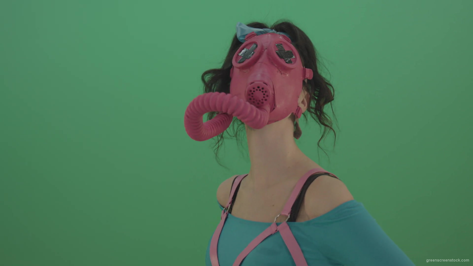 Pink-head-in-Gas-Mask-moving-Go-Go-Dance-isolated-on-green-screen-4K-Video-Footage-1920_005 Green Screen Stock
