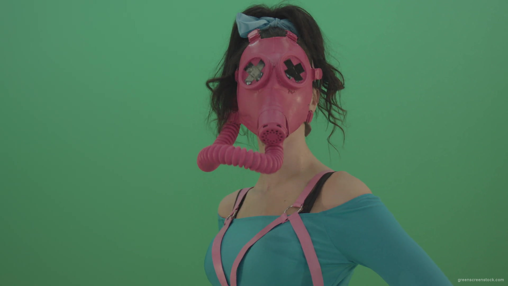 Pink-head-in-Gas-Mask-moving-Go-Go-Dance-isolated-on-green-screen-4K-Video-Footage-1920_007 Green Screen Stock
