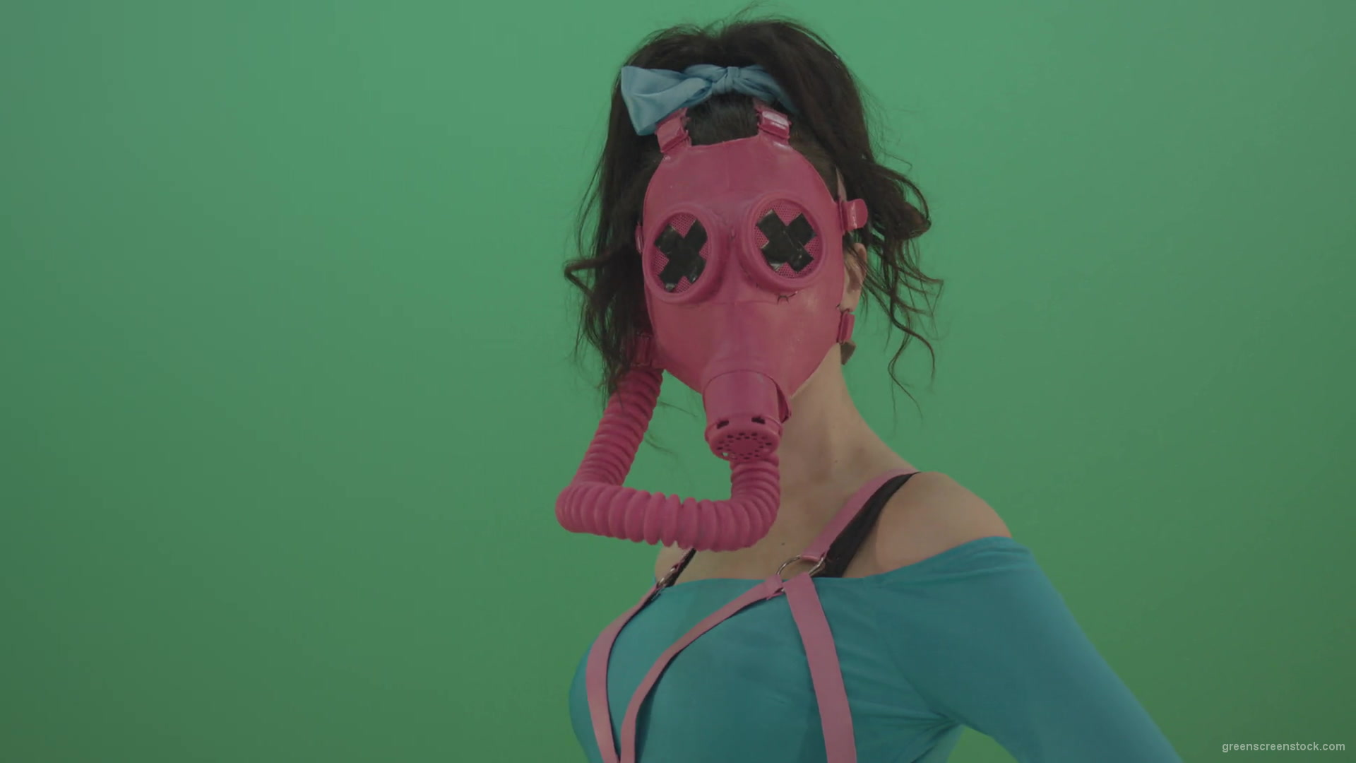 Pink-head-in-Gas-Mask-moving-Go-Go-Dance-isolated-on-green-screen-4K-Video-Footage-1920_008 Green Screen Stock