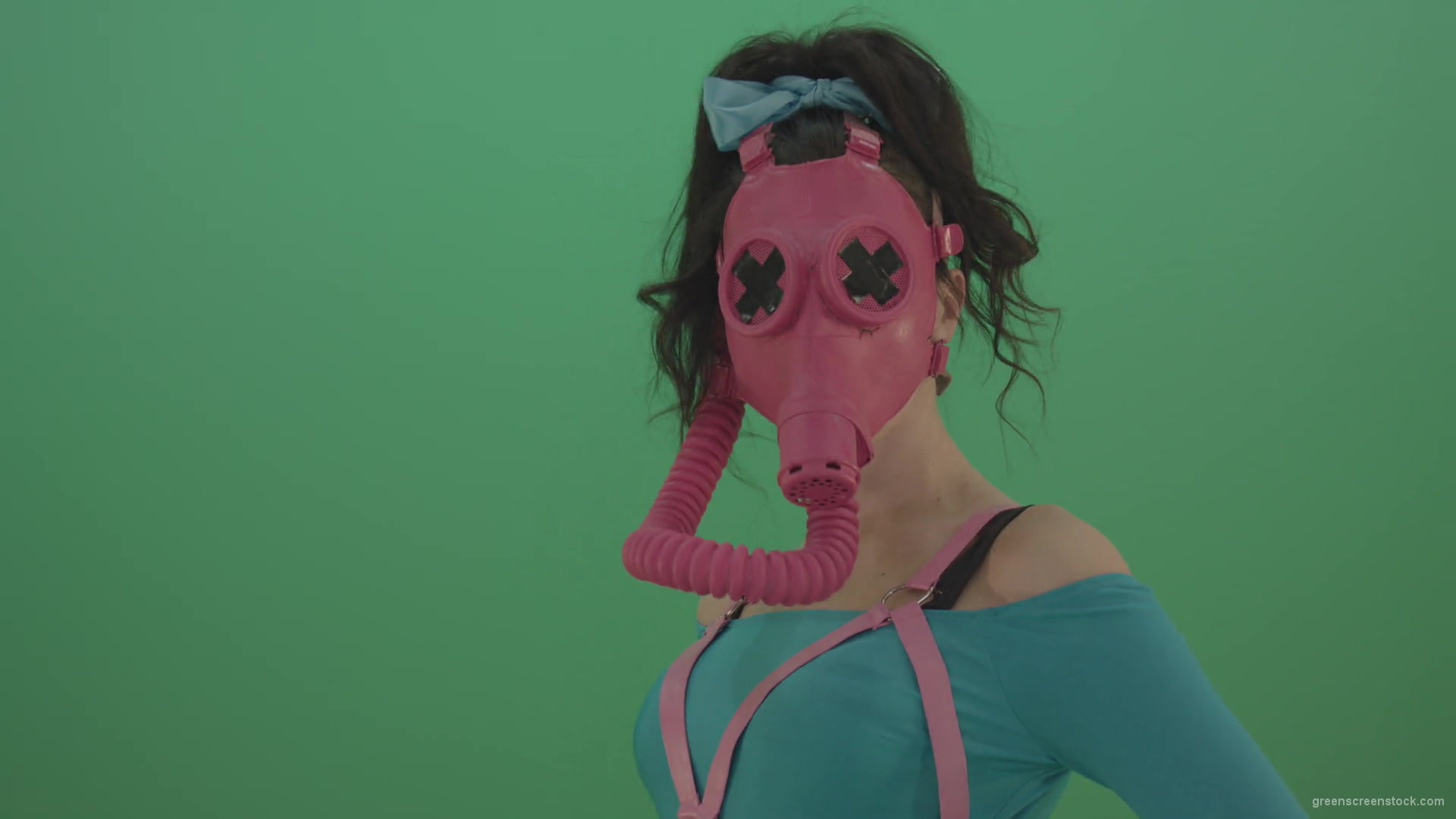 Pink-head-in-Gas-Mask-moving-Go-Go-Dance-isolated-on-green-screen-4K-Video-Footage-1920_009 Green Screen Stock