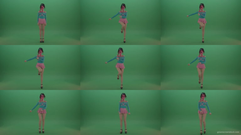 Sexy-Girl-in-Pink-Gas-Mask-marching-isolated-on-Green-Screen-4K-Video-Footage-1920 Green Screen Stock