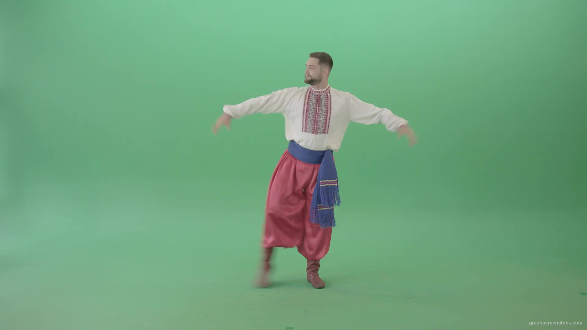 Slavic-Ukraine-folk-dance-by-UA-Cossack-man-jumping-isolated-on-Green-Background-4K-Video-Footage-1920_001 Green Screen Stock