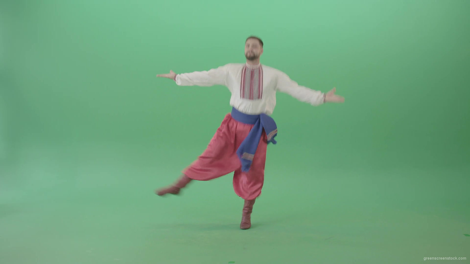 Slavic-Ukraine-folk-dance-by-UA-Cossack-man-jumping-isolated-on-Green-Background-4K-Video-Footage-1920_002 Green Screen Stock