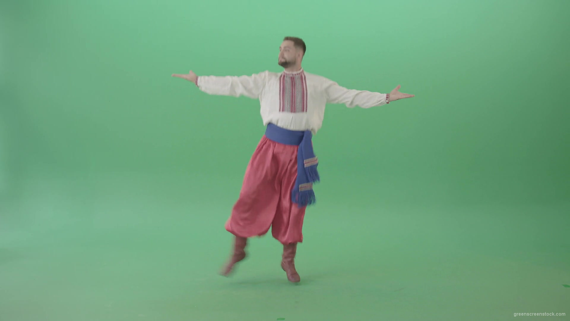 Slavic-Ukraine-folk-dance-by-UA-Cossack-man-jumping-isolated-on-Green-Background-4K-Video-Footage-1920_004 Green Screen Stock