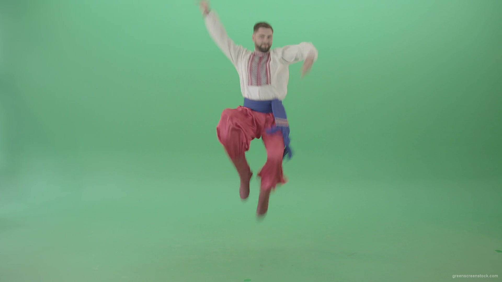 Slavic-Ukraine-folk-dance-by-UA-Cossack-man-jumping-isolated-on-Green-Background-4K-Video-Footage-1920_005 Green Screen Stock