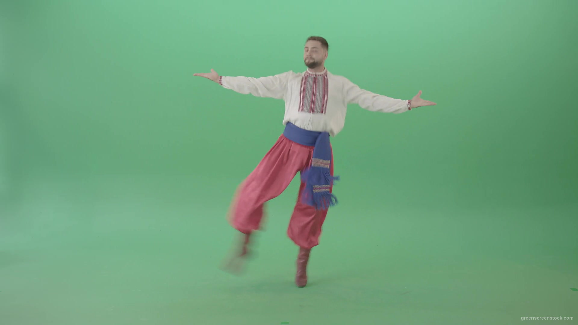 Slavic-Ukraine-folk-dance-by-UA-Cossack-man-jumping-isolated-on-Green-Background-4K-Video-Footage-1920_006 Green Screen Stock